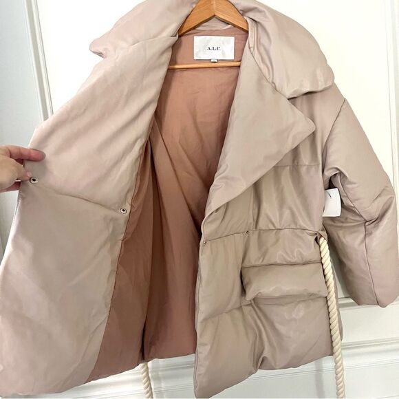 A.L.C. Liam Faux Leather Puffer Jacket Size Small in Fog Cream NEW with tags - Picture 10 of 16